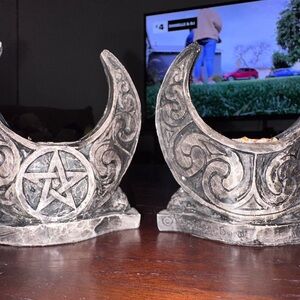 Decorative Crescent Pentacle Moon Candle Holders